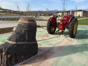 Playground Tractor pulling stump